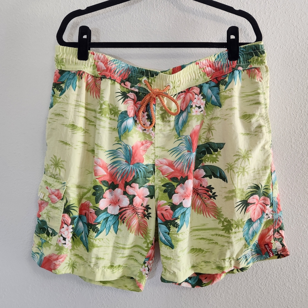 Tommy Bahama Swim Trunks Men XL Pink Floral Tropical Hawaiian Bathing Suit Relax